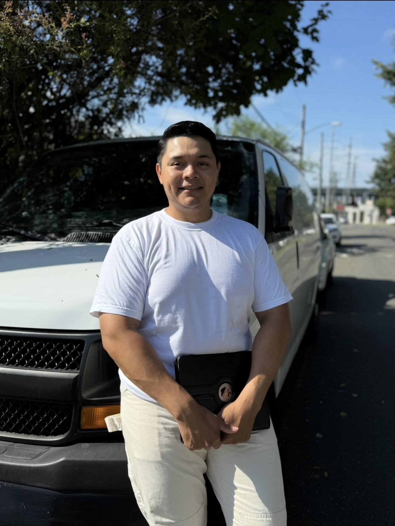 Luis, founder of L&J Painting Group, on site ready for a residential painting project in Fairfield County CT